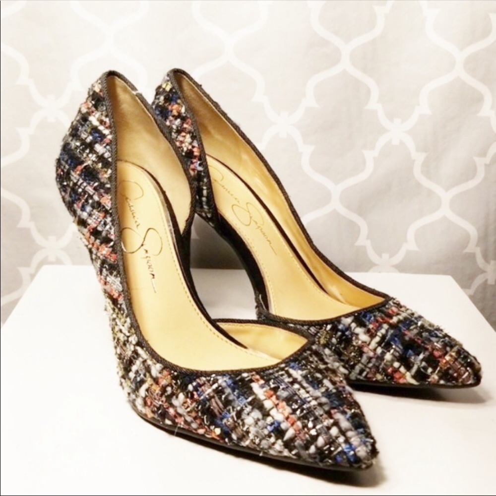 😎Jessica Simpson tweed heels